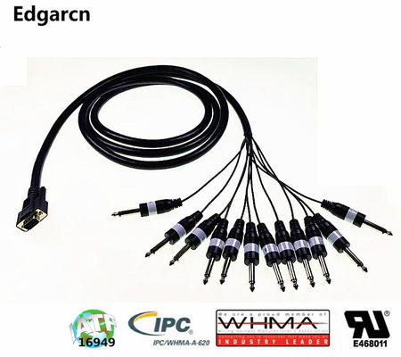 Premium HD-SUB 15pin Male Connector to 12 Mono 1/4" Male Plugs Audio Cable Harness